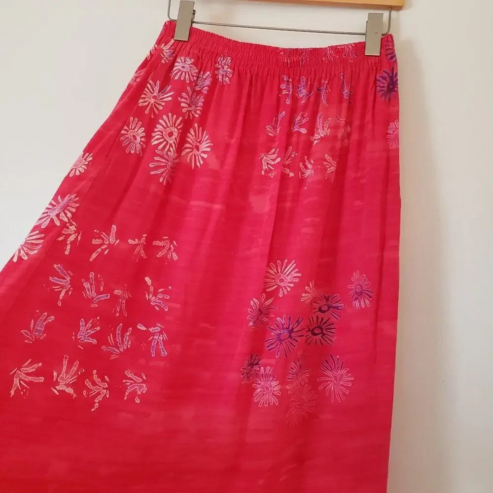 Vintage 90s Rayon Coral 2 Piece Matching Maxi Skirt Set Size Medium